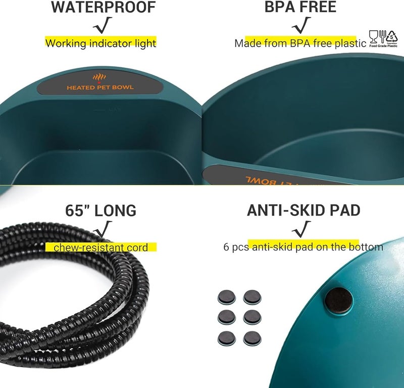 Billionchains 2.2L Heated Dog Bowl, Dog Thermal-Bowl Provides No Freeze Water, Pet Water Heater for Dogs/Cats/Chickens/Birds/Livestock, Green - Image 4